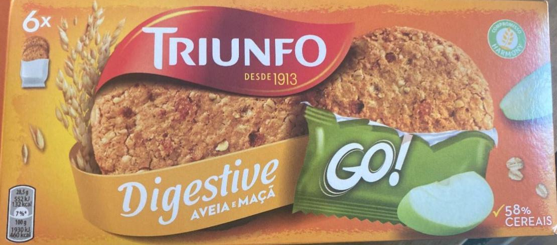 Фото - Bolachas Digestive Go Aveia Maçã Triunfo