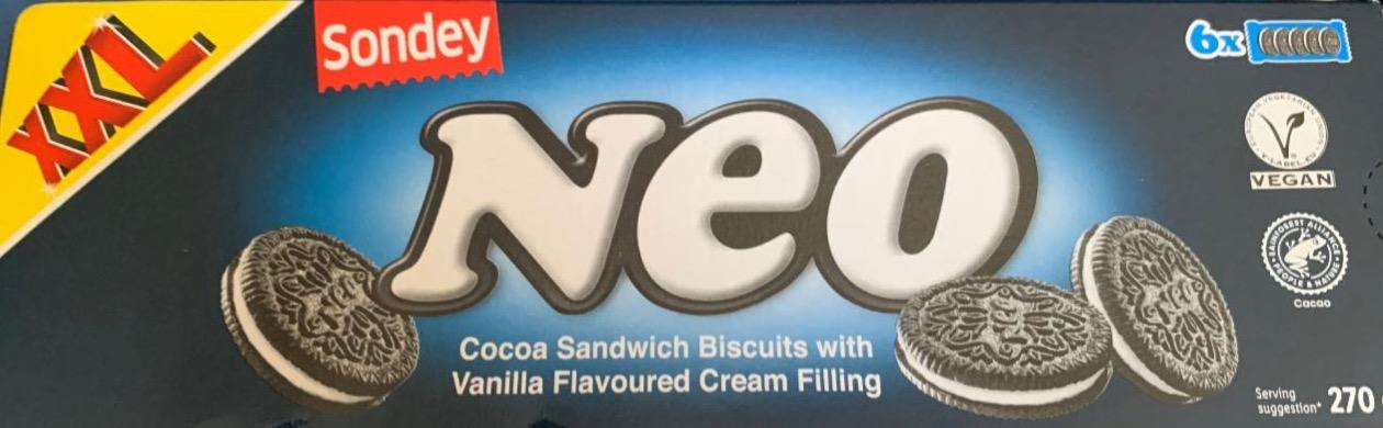 Фото - Neo cocoa sandwich biscuits with vanilla flavoured cream filling Sondey